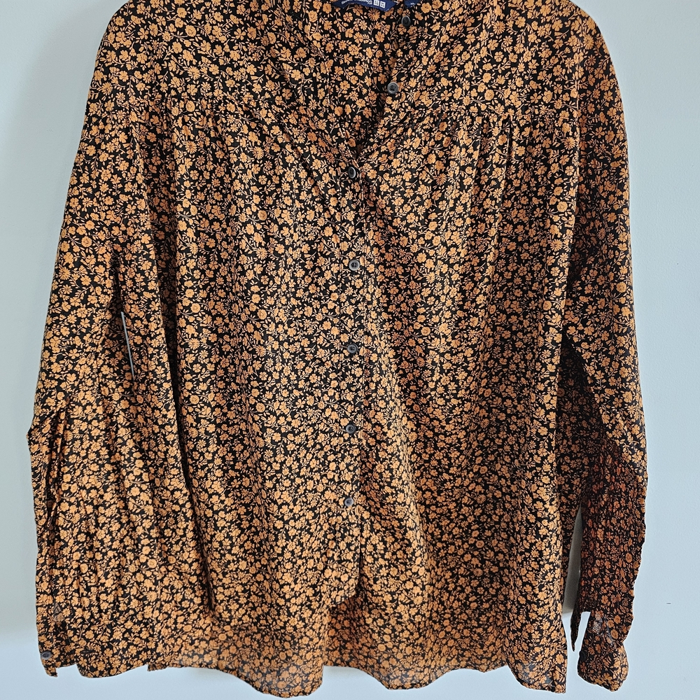 Uniqlo Studio Sanderson Collab Black and Mustard Yellow‎ Floral Blouse Size XL